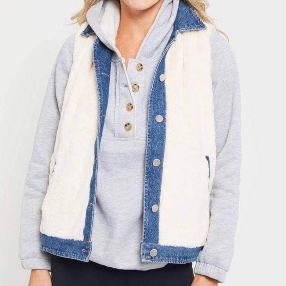 Skies are Blue Faux Fur Denim Vest